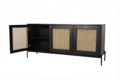 Dorset Modern Range Black Painted Mango Wood 3 Rattan Style Door Sideboard open door black painted mango wood sideboard with three rattan doors