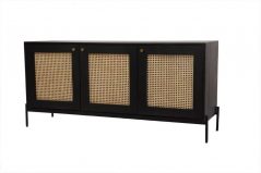 Bournemouth modern style black painted 3 rattan door sideboard