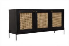 Dorset Modern Range Black Painted Mango Wood 3 Rattan Style Door Sideboard side Modern interior rattan detailed black painted mango wood sideboard