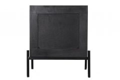 Dorset Bournemouth modern interior black mango wood bedside table with rattan drawers back