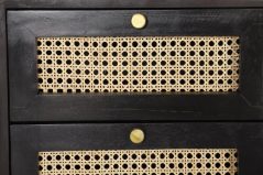 Dorset Modern Range Black Painted Mango Wood Bedside Table with Two Rattan Drawers details Dorset Bournemouth modern interior black mango wood bedside table with rattan drawers details