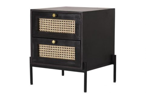 Dorset Modern Range Black Painted Mango Wood Bedside Table with Two Rattan Drawers side Dorset Bournemouth modern interior black mango wood bedside table with rattan drawers side