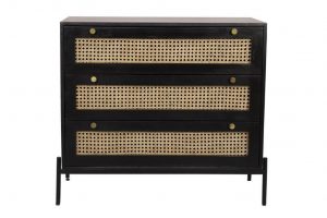 Dorset Bournemouth modern range black painted mango wood chest of drawers with rattan drawers