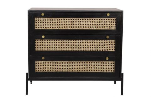 Dorset Bournemouth modern range black painted mango wood chest of drawers with rattan drawers