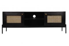 Dorset Bournemouth Black modern interior black painted mango wood rattan detailed side cabinets tv stand/unit