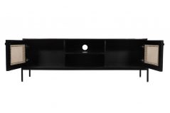 Dorset Modern Range Black Painted Mango Wood Large TV StandUnit with Rattan open Cabinets Dorset Bournemouth Tv stand modern with rattan details