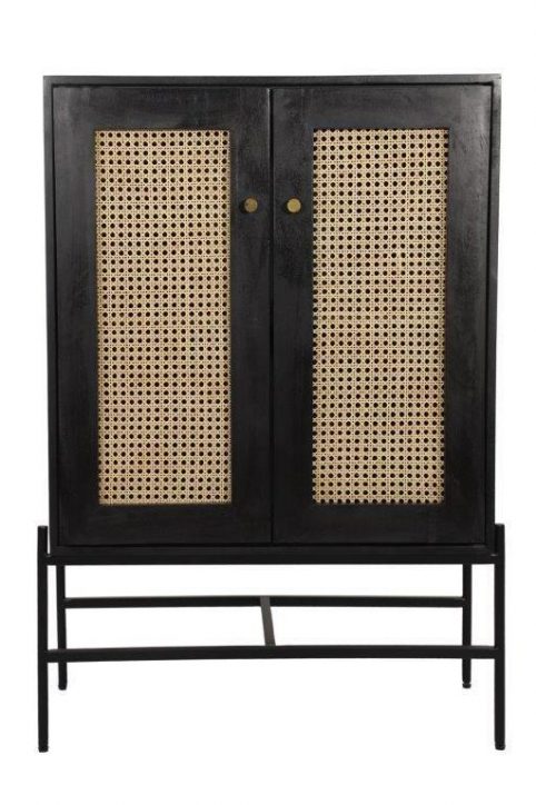 Dorset Modern Range Mango wood Black Painted Storage Cabinet with Rattan Doors Bournemouth Dorset mango wood black painted storage cabinet with three shelves