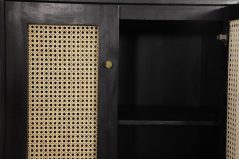 Dorset Modern Range Mango wood Black Painted Storage Cabinet with Rattan Doors details rattan doors details