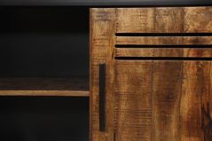 Industrial Iron Frame Natural Mango wood 3 Door 3 Shelf Cabinet Close up Industrial Iron Frame Natural Mango wood 3 Door 3 Shelf Cabinet Close up