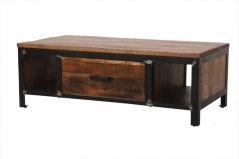 Industrial iron framed mango wood 1 drawer coffee table