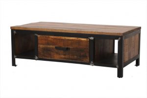 Industrial iron framed mango wood 1 drawer coffee table