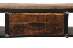 Industrial Iron Framed Mango Wood Coffee Table with 1 Drawer details industrial mango wood coffee table