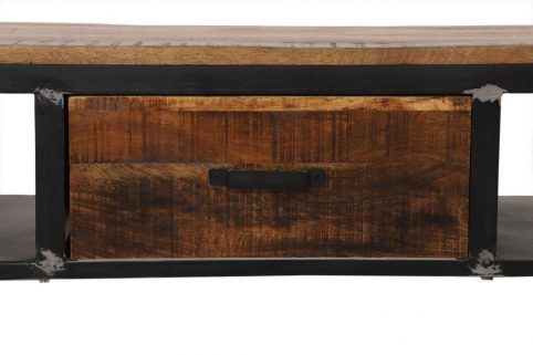Industrial Iron Framed Mango Wood Coffee Table with 1 Drawer details industrial mango wood coffee table