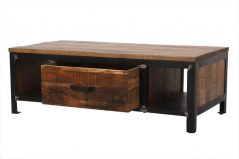 Industrial Iron Framed Mango Wood Coffee Table with 1 Drawer open drawer Industrial Iron mango wood coffee table with a drawer