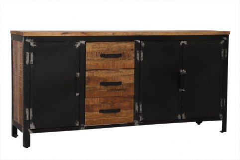 Industrial Mango wood Large sideboard with three drawers and three side doors.