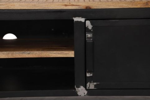 Industrial Metallic Black Painted Mango Wood Small TV Stand details Black detailed tv stand details
