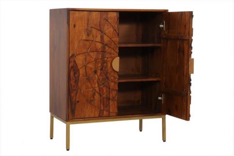 Solid Handcrafted Sheesham Sideboard with 3 Shelves open doors Rosewood small sideboard three shelves