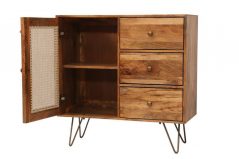St. Remi Sheesham Wood small 3- Drawer Sideboard open doors Sheesham wood sideboard with 3 drawer and doors