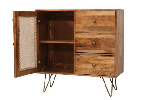 St. Remi Sheesham Wood small 3- Drawer Sideboard open doors Sheesham wood sideboard with 3 drawer and doors