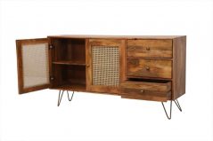 St. Remi Sheesham wood large sideboard open door light mango wood sideboard with rattan panelled doors