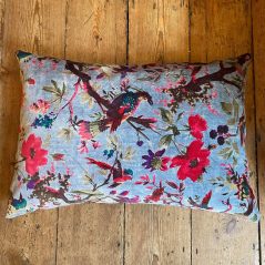 pale blue boho floral design cotton velvet cushion cover 40x60cm