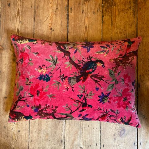 pink floral boho style cotton velvet cushion cover 40x60cm