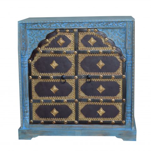 Antique Colonial Aged Style SideboardCabinet Antique colonial style metallic detailed sideboard cabinet