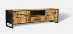 Large Industrial Style Light Mango Wood Iron Framed TV Stand