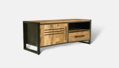 Small Industrial Style Light Mango Wood Iron Framed TV Stand