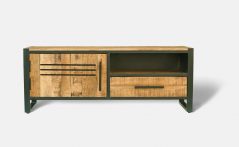 Small Industrial Style Light Mango Wood Iron Framed TV Stand