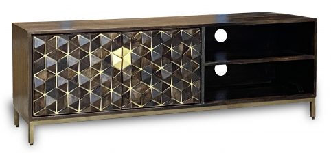 Gillingham 3D Geometric Walnut Mango hardwood TV stand Gillingham 3D walnut mango hardwood tv unit stand