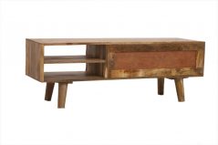 Handcarved Geometric Style Light Mango Wood TV Stand back Handcarved tv stand