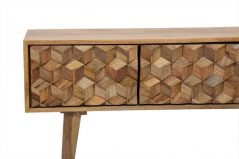 handcarved geometric style light mango wood tv stand detaills