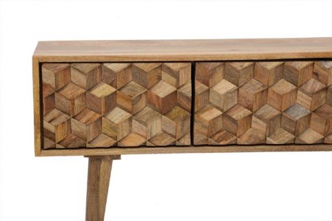 Handcarved Geometric Style Light Mango Wood TV Stand details handcarved geometric style light mango wood tv stand detaills