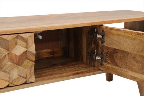 Handcarved Geometric Style Light Mango Wood TV Stand open door handcarved geometric style light mango wood tv cabinet