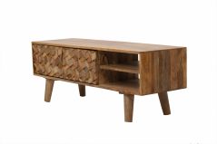 Handcarved Geometric Style Light Mango Wood TV Stand side Dorset handcarved geometric style light mango wood tv stand