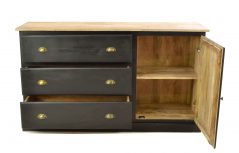 Handcrafted cabinet with 3 drawers and 1 cupboard all open