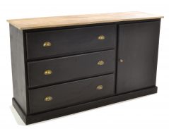 Handcrafted cabinet with 3 drawers and 1 cupboard tilted