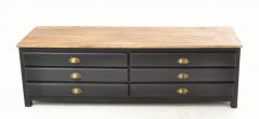 Natural and black TV storage unit with 6 drawers front
