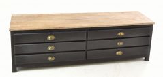 Natural and black TV storage unit with 6 drawers