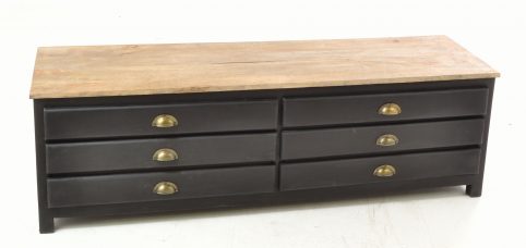 Natural and black TV storage unit with 6 drawers main Natural and black TV storage unit with 6 drawers