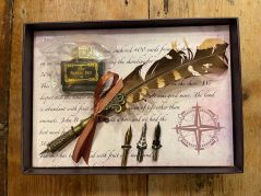handcrafted brown feather quill pen set