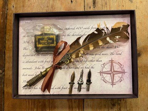 handcrafted quill set brown and white handcrafted brown feather quill pen set