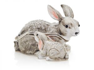 baby rabbit and mother trinket box