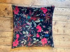 Black Boho Style floral design Cotton Velvet Cushion Cover 50x50cm front