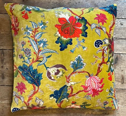 Boho Style Cotton Velvet Cushion Cover 50x50cm Mustard Boho Style Floral Design Cotton Velvet Cushion Cover 50x50cm front