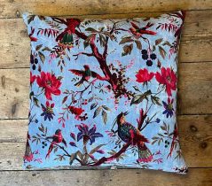 Light blue Boho Style floral birds design Cotton Velvet Cushion Cover 50x50cm