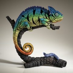 Hand Sculpted and Painted Green Chameleon Sculpture By British Artist (Rainbow Blue) UK DELIVERY