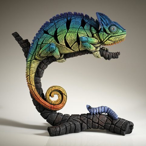 Hand Sculpted and Painted Green Chameleon Sculpture By British Artist (Rainbow Blue) Hand Sculpted and Painted Green Chameleon Sculpture By British Artist (Rainbow Blue) UK DELIVERY