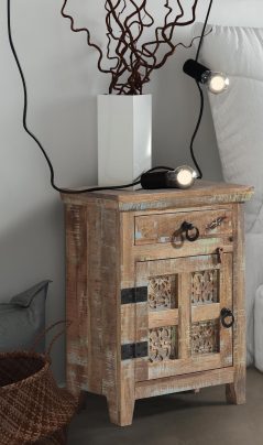 Handcarved Reclaimed Natural Mango Hardwood Bedside Table (L)